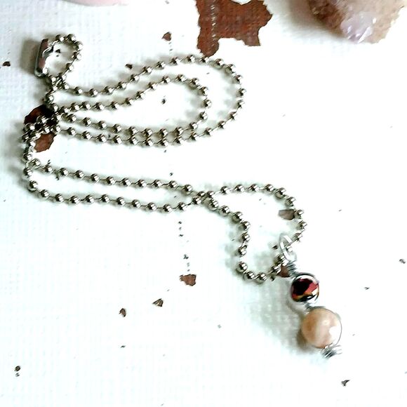 Boho Chic Sunstone Crystal Necklace, Gemstone Jewelry, 16" Ball Chain - Picture 2 of 4
